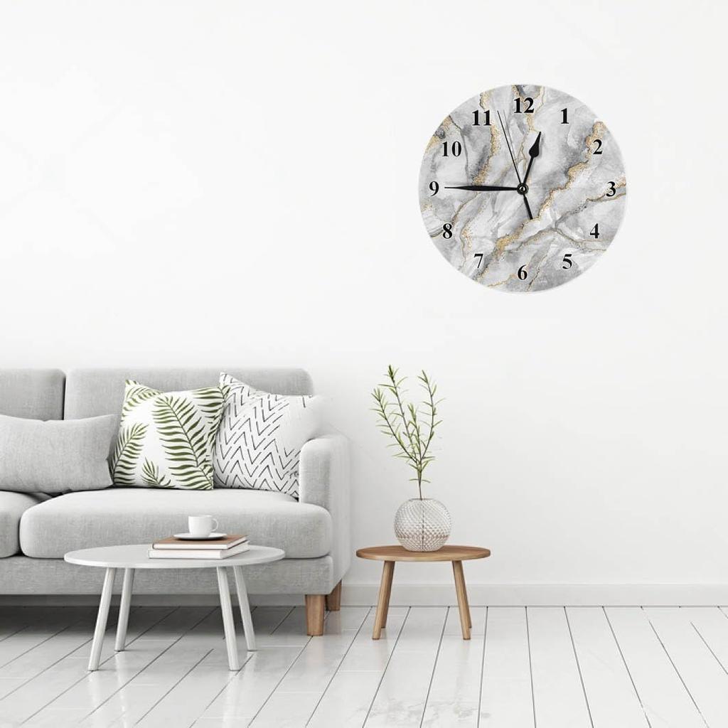 White Marble Gold Vein Modern Round Wall Clock Quartz 10 Inch Creative Silent Non Ticking Decorative,Minimalist Style for Classroom School Kitchen
