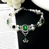 Elegant Pet Necklace for Cats and Dogs, Green, Size M, 20+15 Adjustable