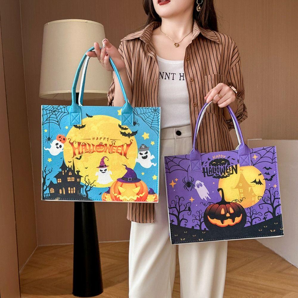Large Capacity Trick or Treat Bag Fabric Pumpkin Storage Bag Halloween Felt Handbag  Female