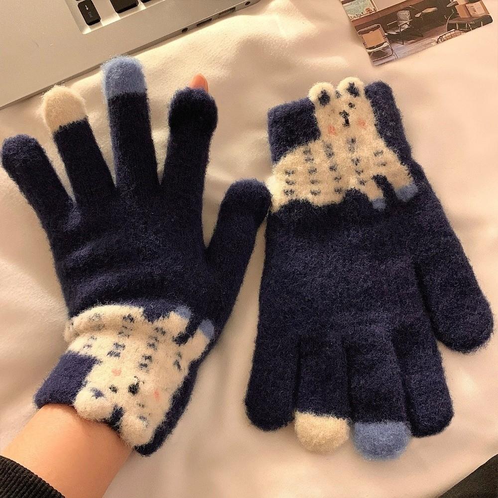 Touch-screen Warm Knitted Gloves Cartoon Girls Winter Gloves Riding Protective Mittens Cycling