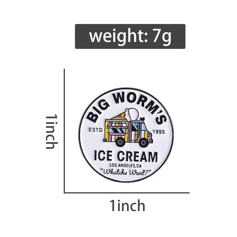 Ice Cream Truck Enamel Pins Custom BIG WORM'S ICE CREAM Brooches Lapel Badges Clothes Funny Jewelry Gift for Kids Friends