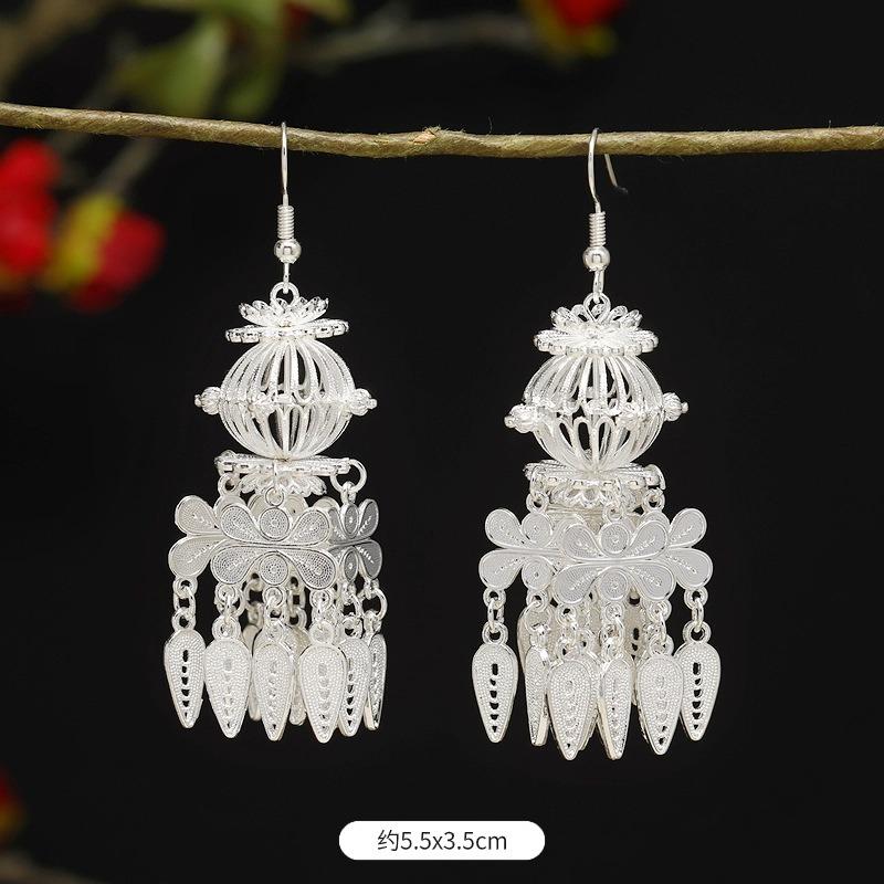 Miao Yin earrings retro exotic niche design long fringed earrings medium earrings women