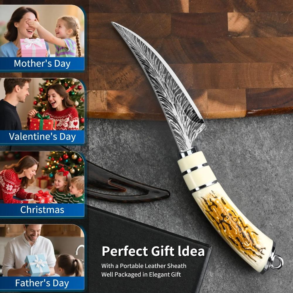 1 buc. Cuțit de dezosat cu lamă ascuțită curbată pentru cutie cadou Bucătărie Duritate mare Forjat Textură Damasc Cuțit ascuțit Cuțit de fructe
