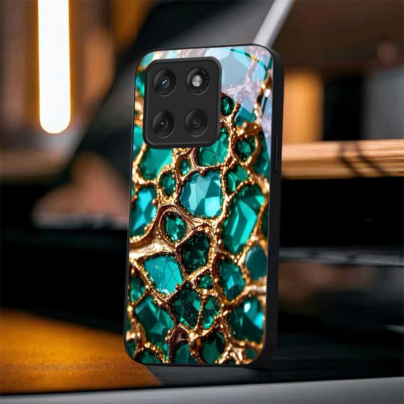 Luxus Grünes Edelstein Gold Schwarz Glas Handyhülle Für Motorola Moto Edge 60 70 20 Lite 30 Pro 40 50 Ultra G45 G54 G55 G75 84 Cover