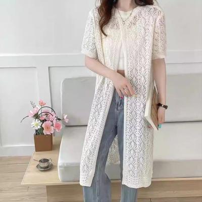 Women's Knitted Sweaters Lady Hollow Out Mesh Thin Pullover See Through Look Short Sleeve Loose Long Tops Smock Two Outfits 2025