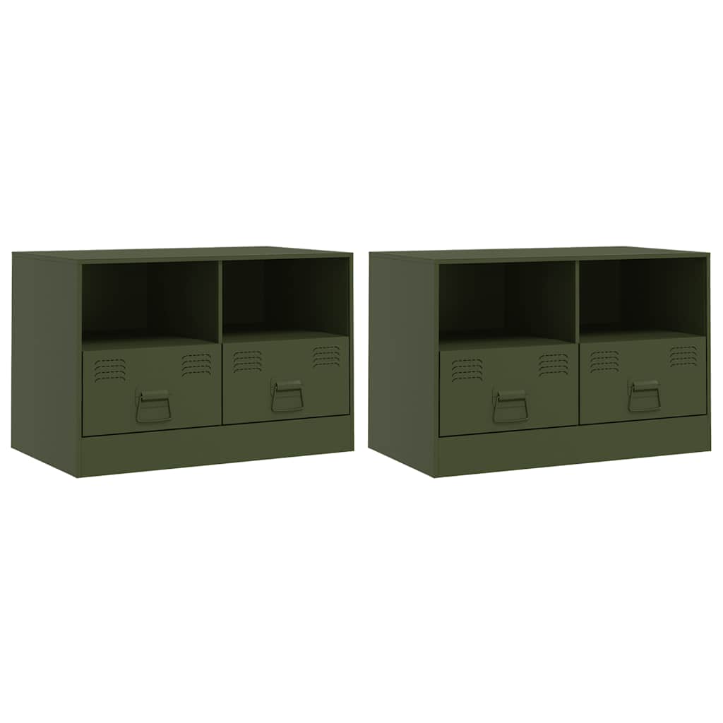 TV Cabinets 2 pcs Olive Green 67 x 39 x 44 cm Steel