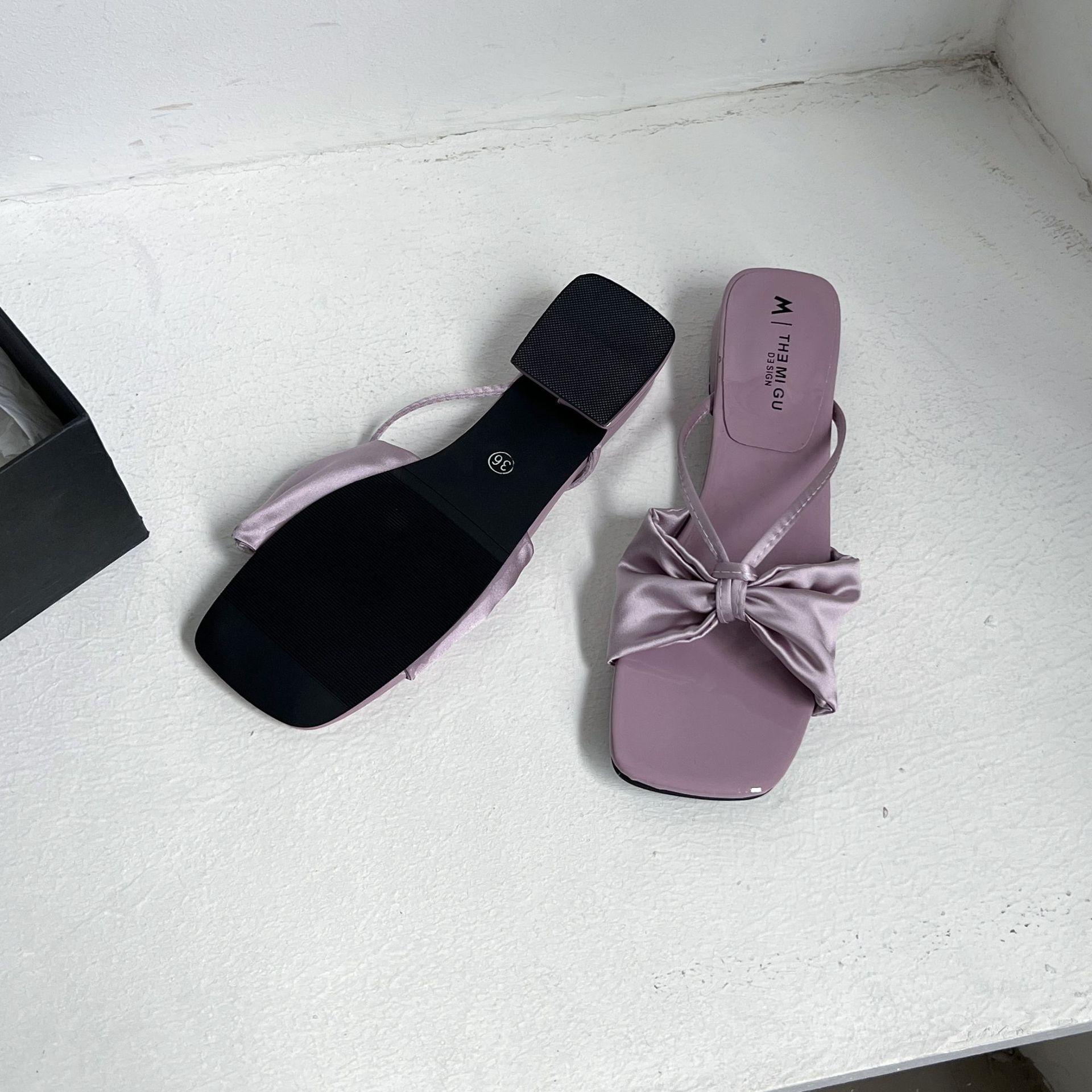 

Pink fashion temperament with skirt one-word thick heel slippers women s summer 2025 new high-end non-slip French cool slippers 40 фиолетовый