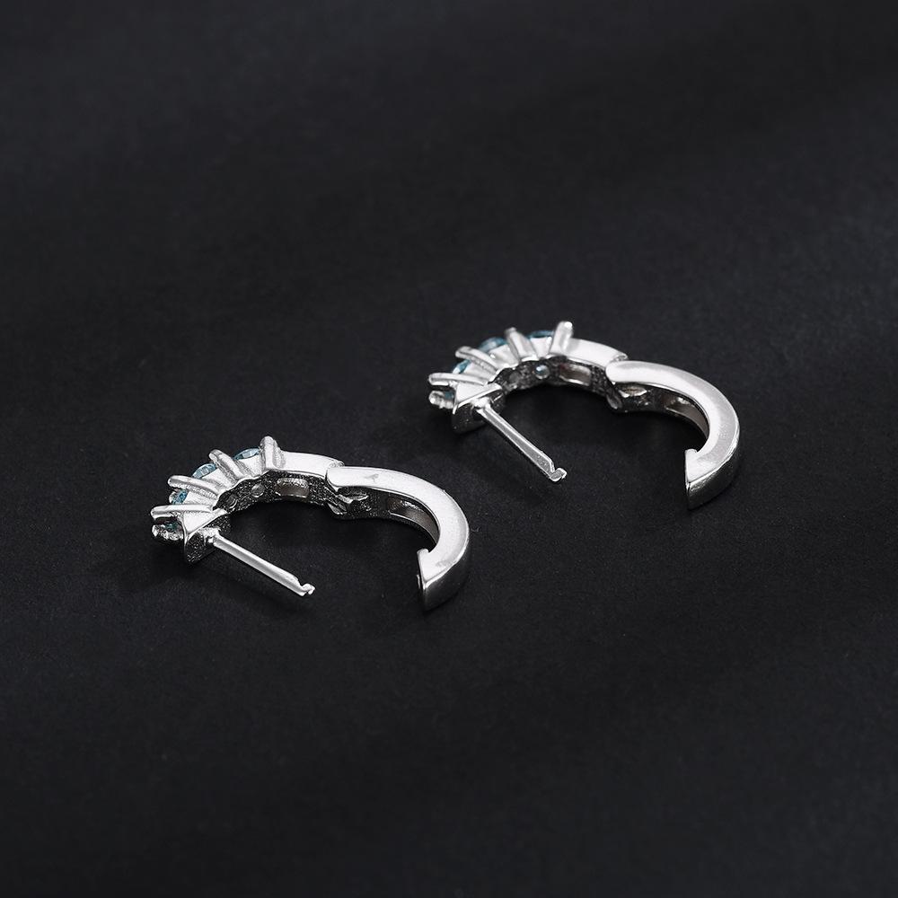 Hip Hop Maldives Blue Three Diamond Earrings Flat Needle Light Luxury Pure Earrings Simple Stud Earrings