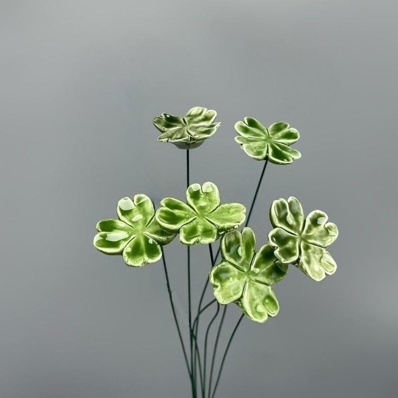 10/20/40pcs Handcrafted Ceramic Four-Leaf Clover Good Luck Hope Faith Love Ceramic Flower Never Fade Eternal for Home Decoration