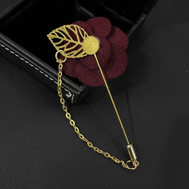 Broșă Roz Costum Bărbați: Floare din material textil coreean cu ac de lanț accesoriu