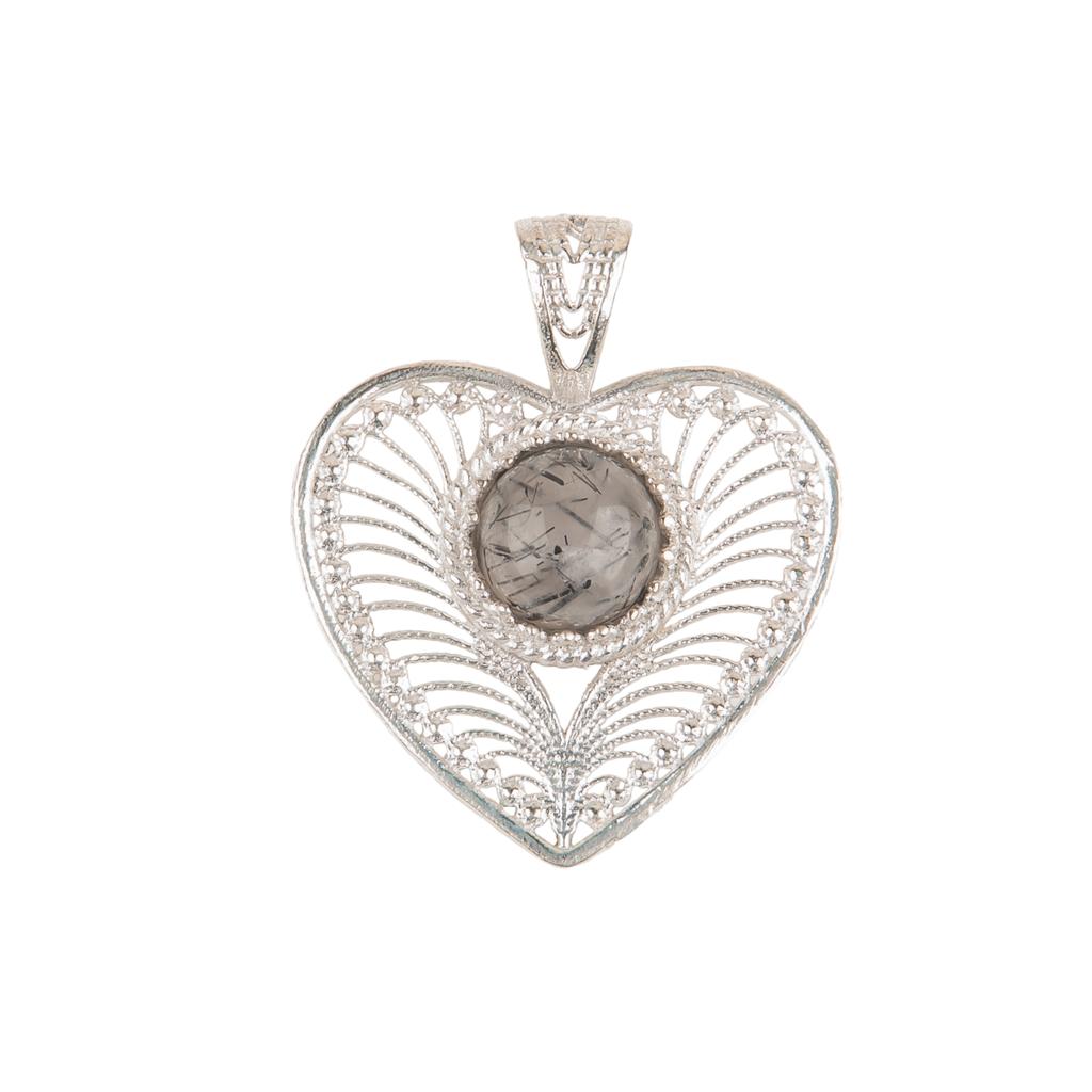 Natural Black Rutile Gemstone 925 Sterling Silver Jewelry Handmade Pendant 1.4" CP-15-28