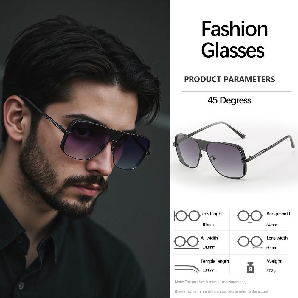 New In Sunglasses for Men Fashionable Large Frame Glasses with Metal Borders Retro and Trendy Items Glasses for Men