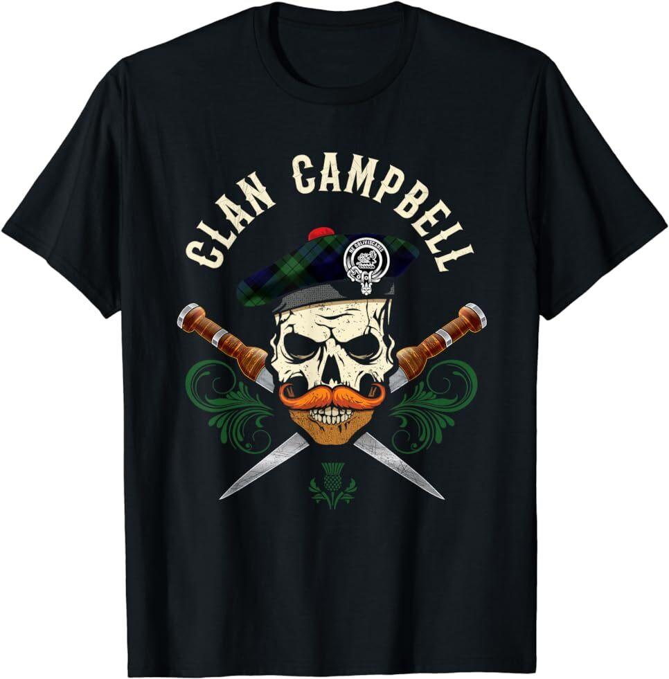 

Campbell Surname Scottish Clan Skull Tam Dirks Tartan Badge T-shirt Tops Tee Size S-4XL M