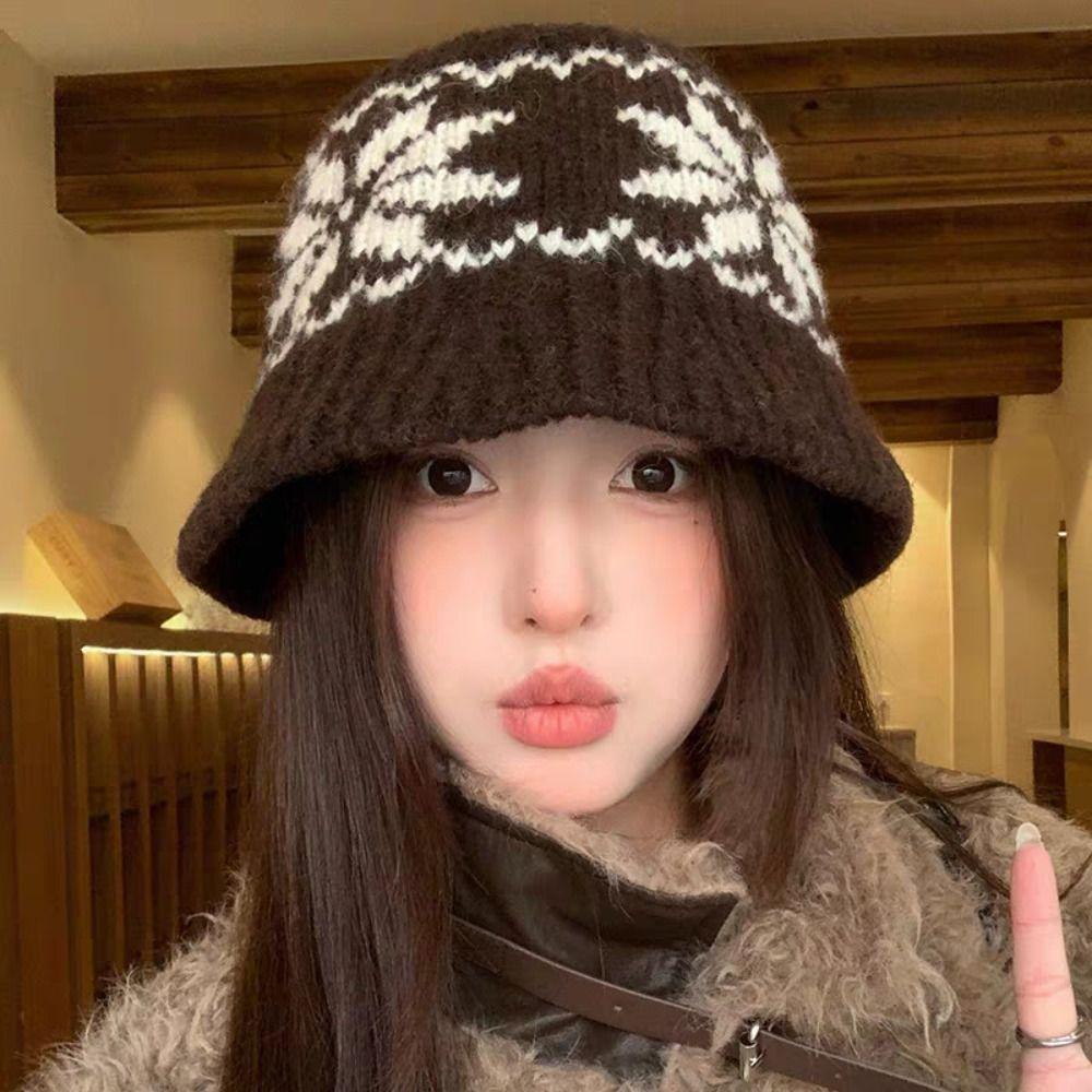Printed Snowflake Jacquard Knitted Hat Warm Printing Knit Cap Jacquard Pattern Beanies  Autumn
