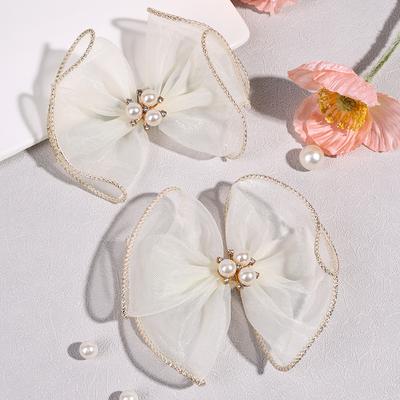 2 Piezas Pinzas para el Cabello con Lazo de Gasa Piedras de Strass Rosadas Perlas Hilo Dorado Tela Pasador Para Mujer Niña Accesorios Diarios de Fiesta Tocado