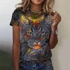 Summer Round Neck 3D Cat Pattern Print Top Fashionable Casual Short Sleeved Women's T-shirts