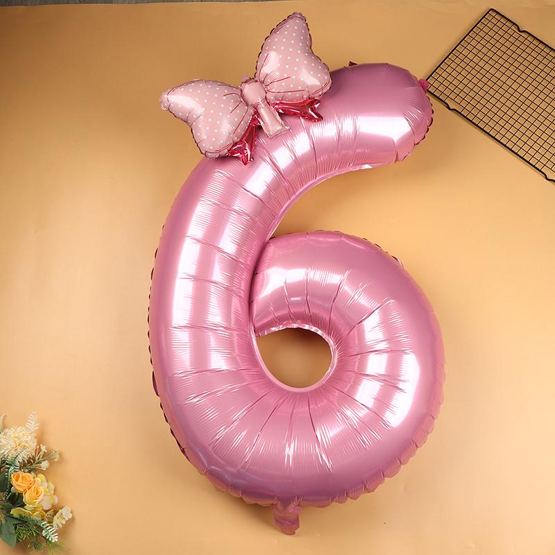 Globos de Cumpleaños con Números 0-9 de 40 Pulgadas Globos Rosas con Lazo de Moño para Cumpleaños de Niñas Princesas Globos para Fiesta de Bodas Globo Gigante con Número