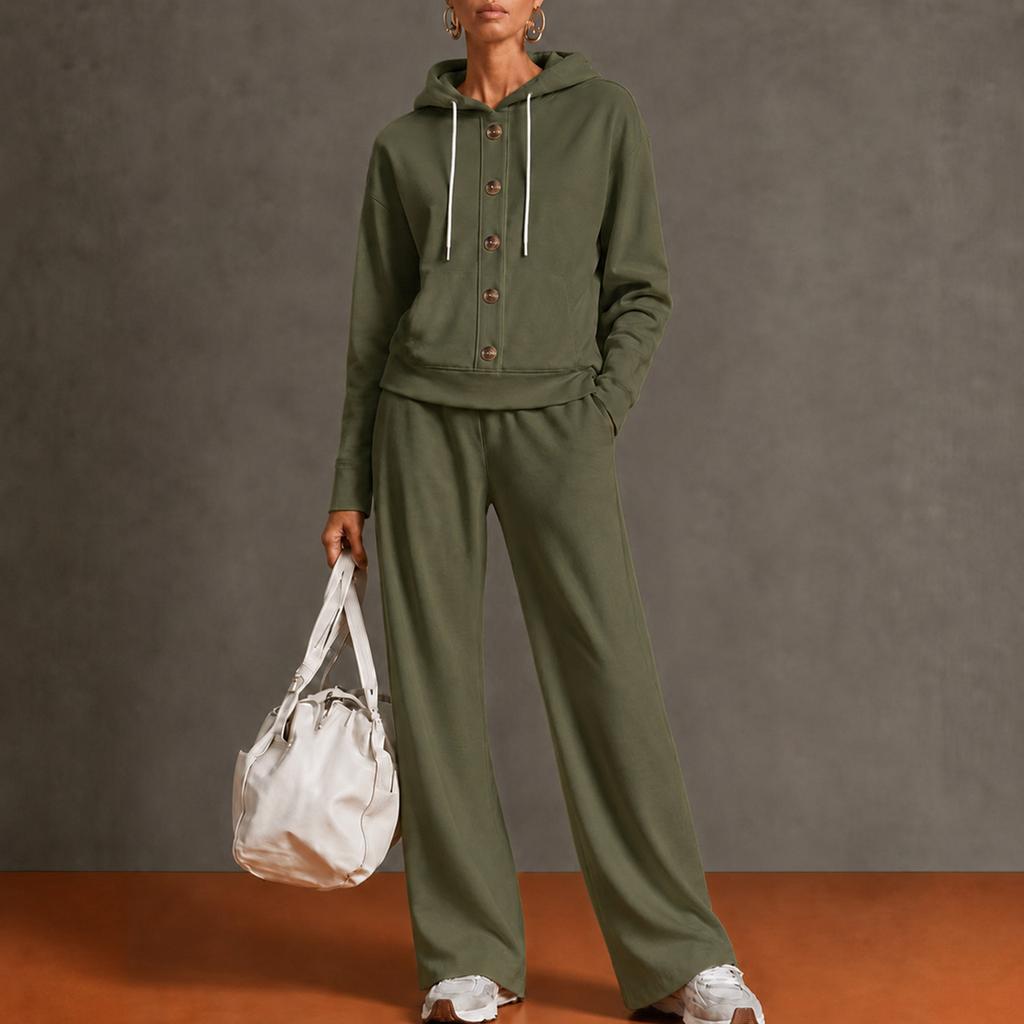 Women's Color Long Sleeve Two Piece Set Straight Leg Casual Athleisure Outfit