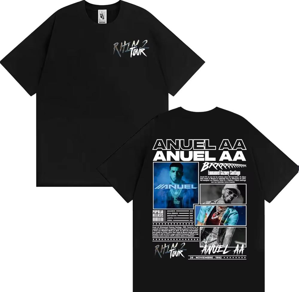 Rapper Anuel AA Rhlm 2 Album Tour Tshirts 2026 Spring Summer Men Fashion Hip Hop High Street ONeck Short Sleeve Top Unisex