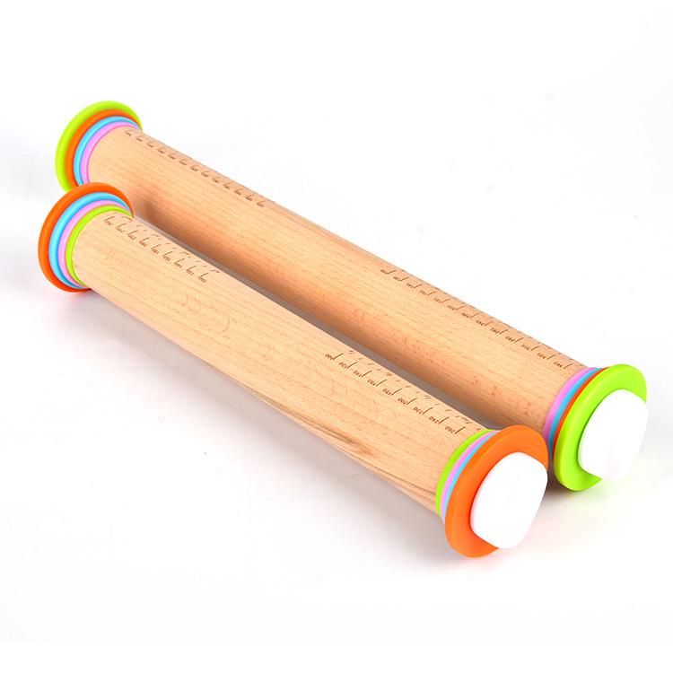 Adjustable Beech Wood Rolling Pin with Christmas Scale for Dough