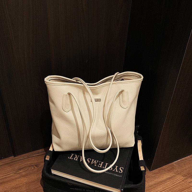 Leisure work commuter tote bag fashionable large-capacity handbag solid color texture simple PU shoulder bag handbag