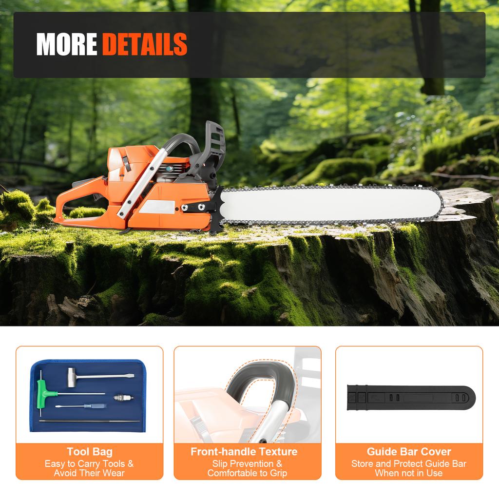 24'' 72CC Professional Gas Chainsaw Heavy Duty Alloy Guide Bar Gasoline ChainSaw for Wood Cutting Forestry Logging Lumberjacks