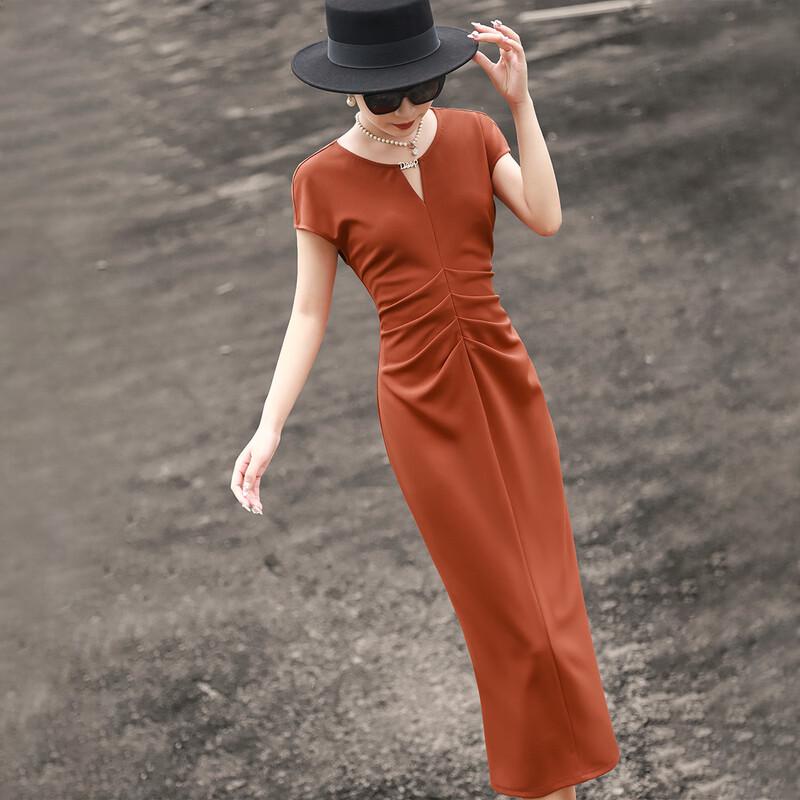 Lanser Elegant Pleated Short Sleeve Midi Dress S