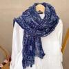 Cotton and Linen Scarf Pleated Retro Literary Floral Thin Spring and Summer Shawl Four Seasons Versatile Fashion Trend