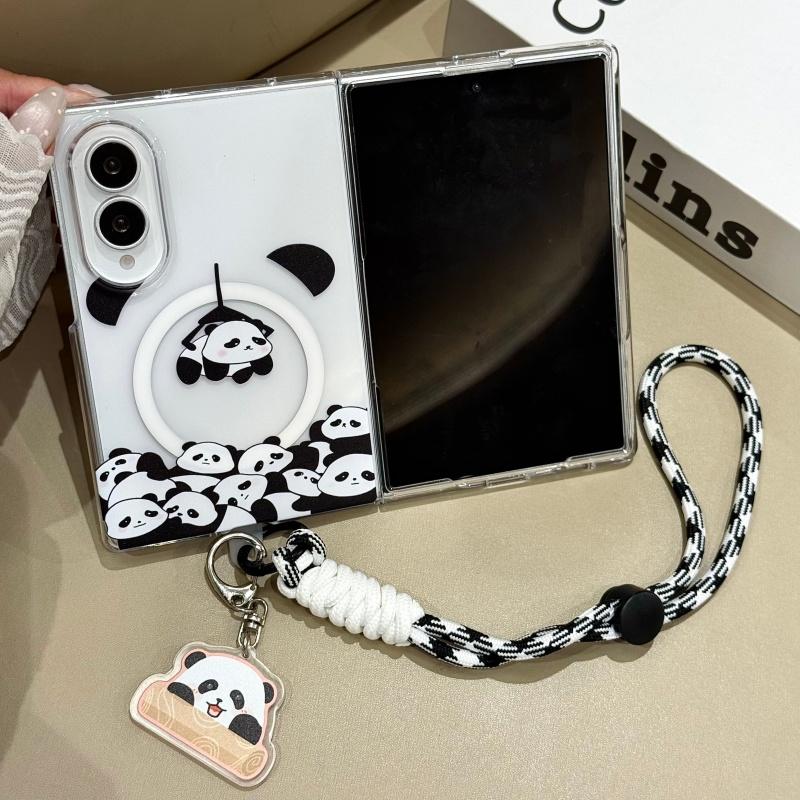 Kawaii Cartoon Panda Magnetic Phone Case For Samsung Galaxy Z Fold 8 Ultra 7 6 5 Fold7 Fold6 Cover with Magsafe Stand Cute Cases