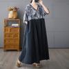 DIMANAF 2025 Plus Size Summer Women Basic Dress Vintage Printing Casual Loose Spliced Long Dress Maxi