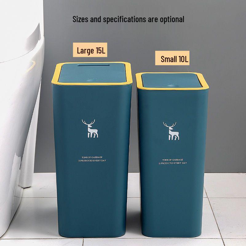 High-Capacity Press-Open Trash Can with Lid for Kitchen & Living Room - Stylish & Popular