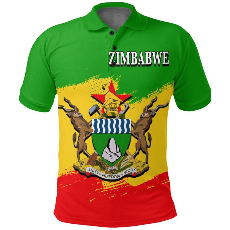 Letné polokošele s 3D potlačou Zimbabwe s klopou, módne ležérne pánske polokošele s krátkym rukávom