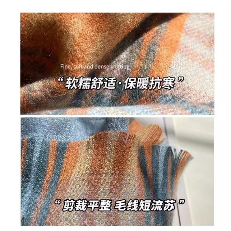 Plaid Scarf Women's Winter Thousand Bird Plaid Long Thickened Shawl Dual-purpose White Deer