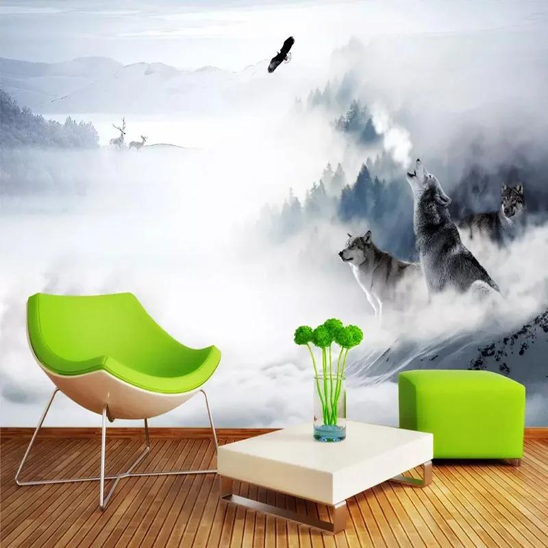 Custom Mural Wallpaper Modern Mountain Pattern Wolf Elk Photo Wall Painting Living Room Background Wall Decor Photo Murals