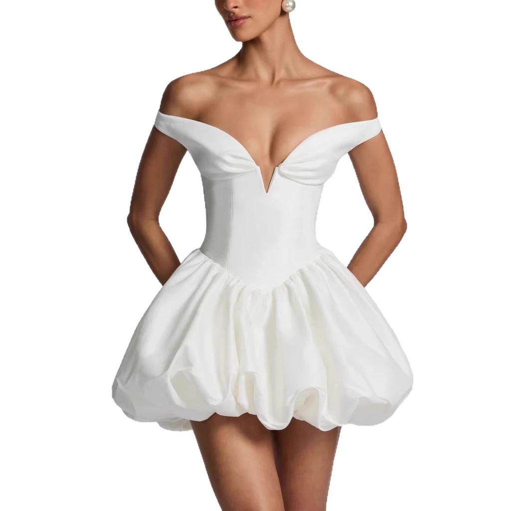 Mode Knospe rückenfrei Hof Abendkleid Kleid Französischer Sommer Damen Elegant Schlauchoberteil Schlitz