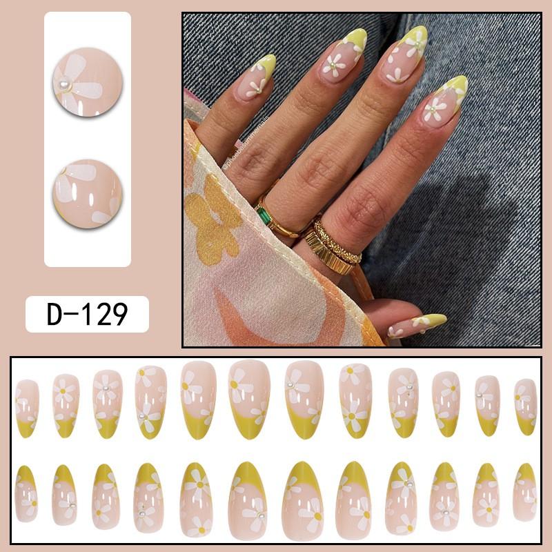 False Nails Press-On Tips With Pearl Design French Manicure Floral Decor Sweet Style Gel Glue Or Jelly Adhesive