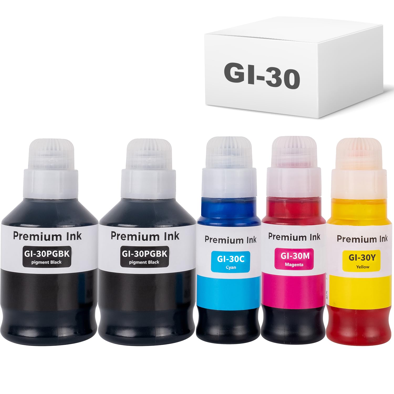 

BAALAND Compatible Ink Bottles for Canon and Compatible with and GM2030 Printers GI-30, GI-30PGBK, GI-30C, GI-30M, GI-30Y (4 Colors, 5-Pack) - G5030,