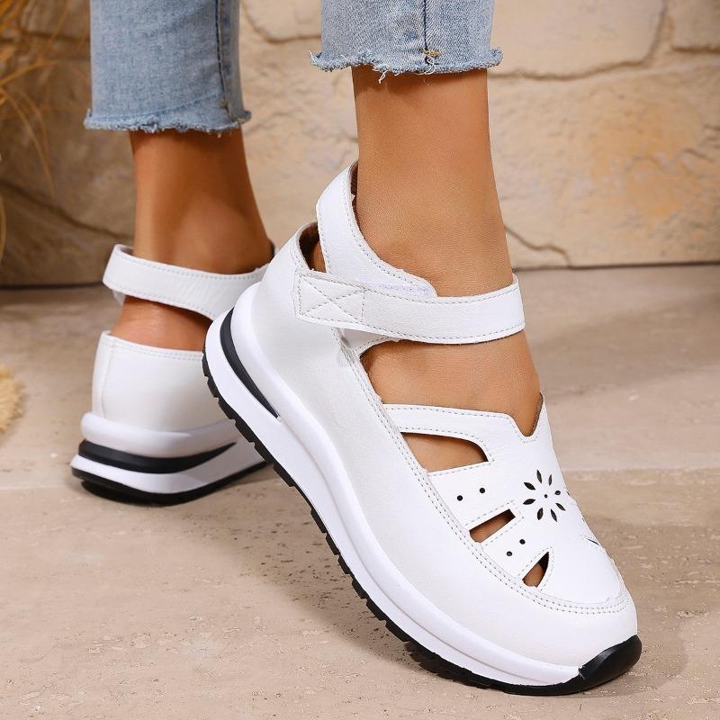 Summer New Slope Heel Sandals Bag Head Hollow Breathable Women's Large Size Muffin Thick Sole Velcro Women's Shoes