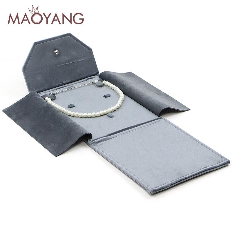 Custom Foldable Pearl Necklace Pouches Multifunctional Earrings Rings Pendants Storage Velvet Pouches Buckle Gift Jewelry Bag