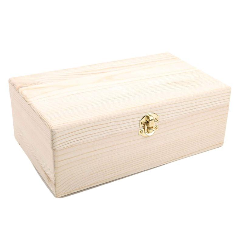 Golden Lock Wooden Storage Box Home With Lid Postcard Organizer Handmade Craft Jewelry Case Casket