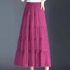 Spring/Summer Women's Loose Skirt Fashion Lace Edge Splicing Mesh Half Skirt Elastic Waist Long Female Casual Skirt