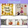 Spookily Charming Halloween Themed Cushion Cover Featuring Vibrant Witch And Pumpkin Design