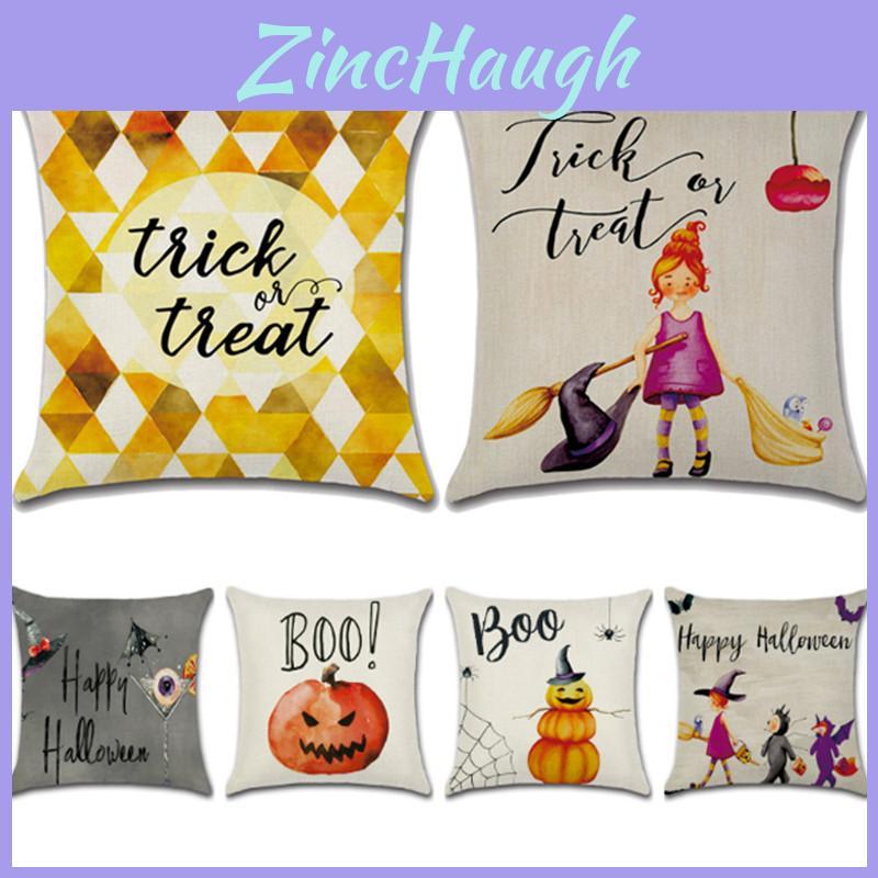Spookily Charming Halloween Themed Cushion Cover Featuring Vibrant Witch And Pumpkin Design