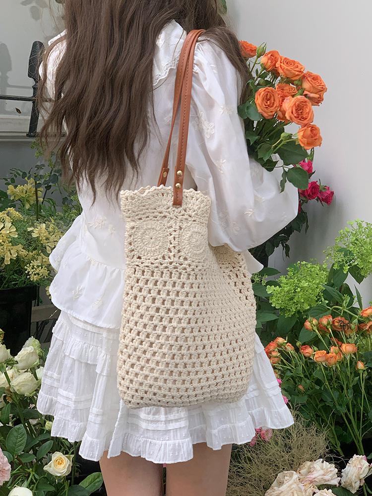 Cott Braided Women's Knitted Shoulder Bag Hollow Out Ladies Summer Tote Bags Beach Vacati Female Large Capacity Handbag