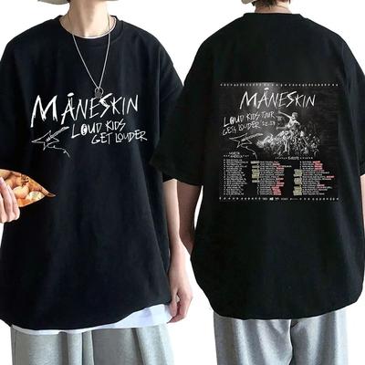 Maneskin Louds Kids Gets Louder Tour Graphic T-shirt Italian Rock Band Oversized T-shirts Unisex Women Vintage Short Sleeve T Shirt