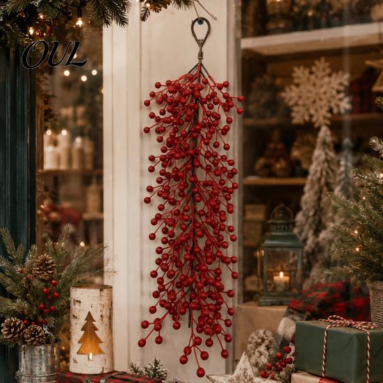 Wedding Background Floral Decor Artificial Red Berry Swag Branch, Christmas Rustic Style Wall Holiday Door Decoration Hangings, Seasonal Waterfall