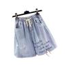 Plus Size Women's Embroidered Denim Shorts - Summer 2026, Loose Fit, Wide Hips, Thick Slimming, Wide-Leg Capri Pants