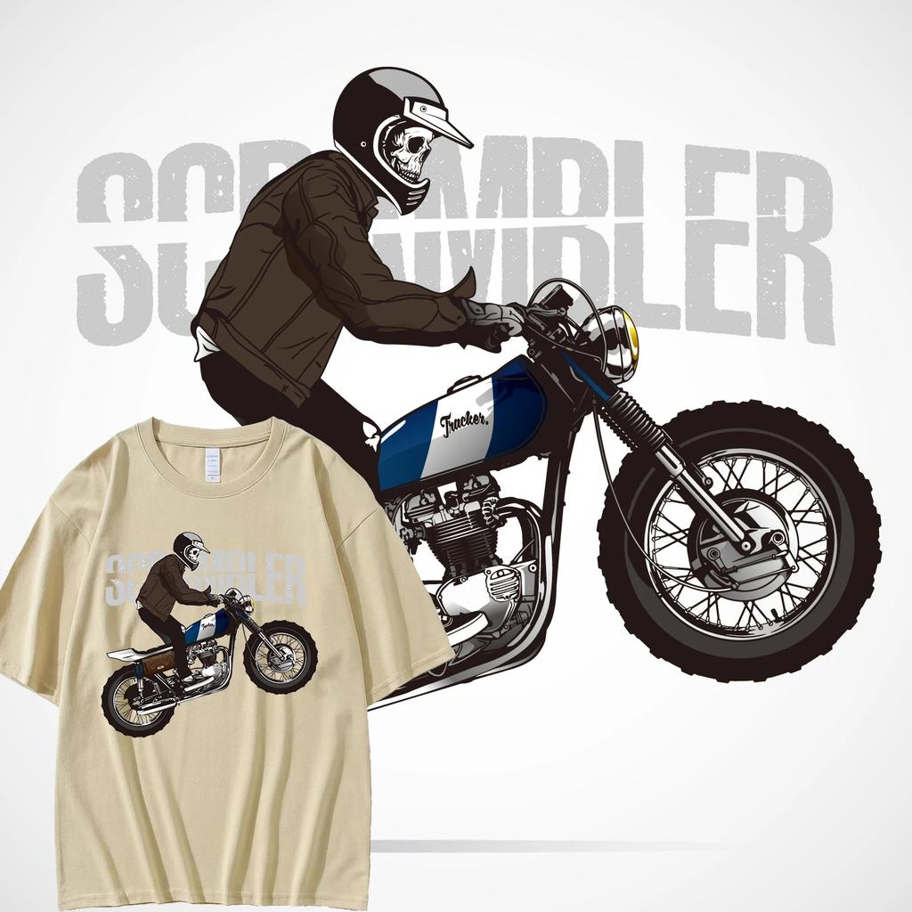 Men's T-shirt motorcycle printed T-shirt hip-hop street top streetwear vintage t shirt cotton Retro Motorcycle Plus size T-shirt