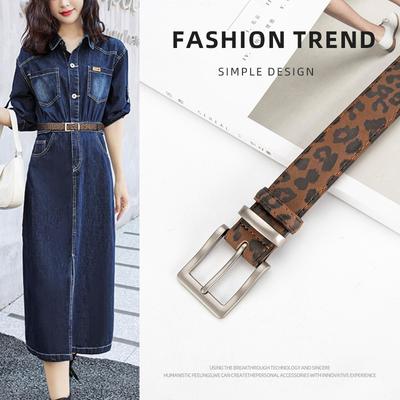 New Women's Genuine Leather Belt Leopard Leather Pattern Retro Versatile Jeans Decorative Belt Women's Style