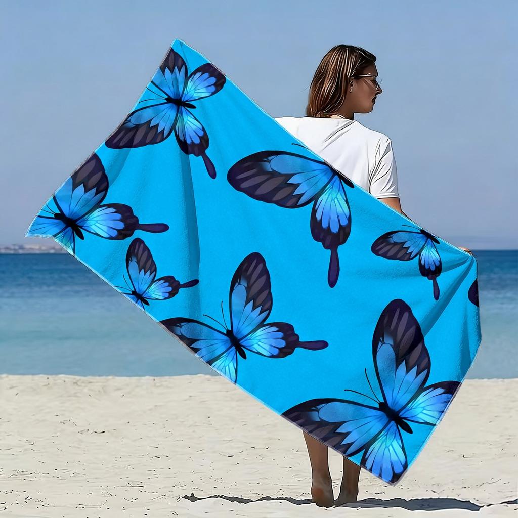 1Pc Microfiber Beach Towel Waterproof Sandproof 2D Flat Printed Blue Butterfly Summer Vacation Pool Lounge Chair Blanket Travel